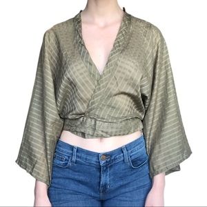 Express olive wrap around kimono sleeve blouse